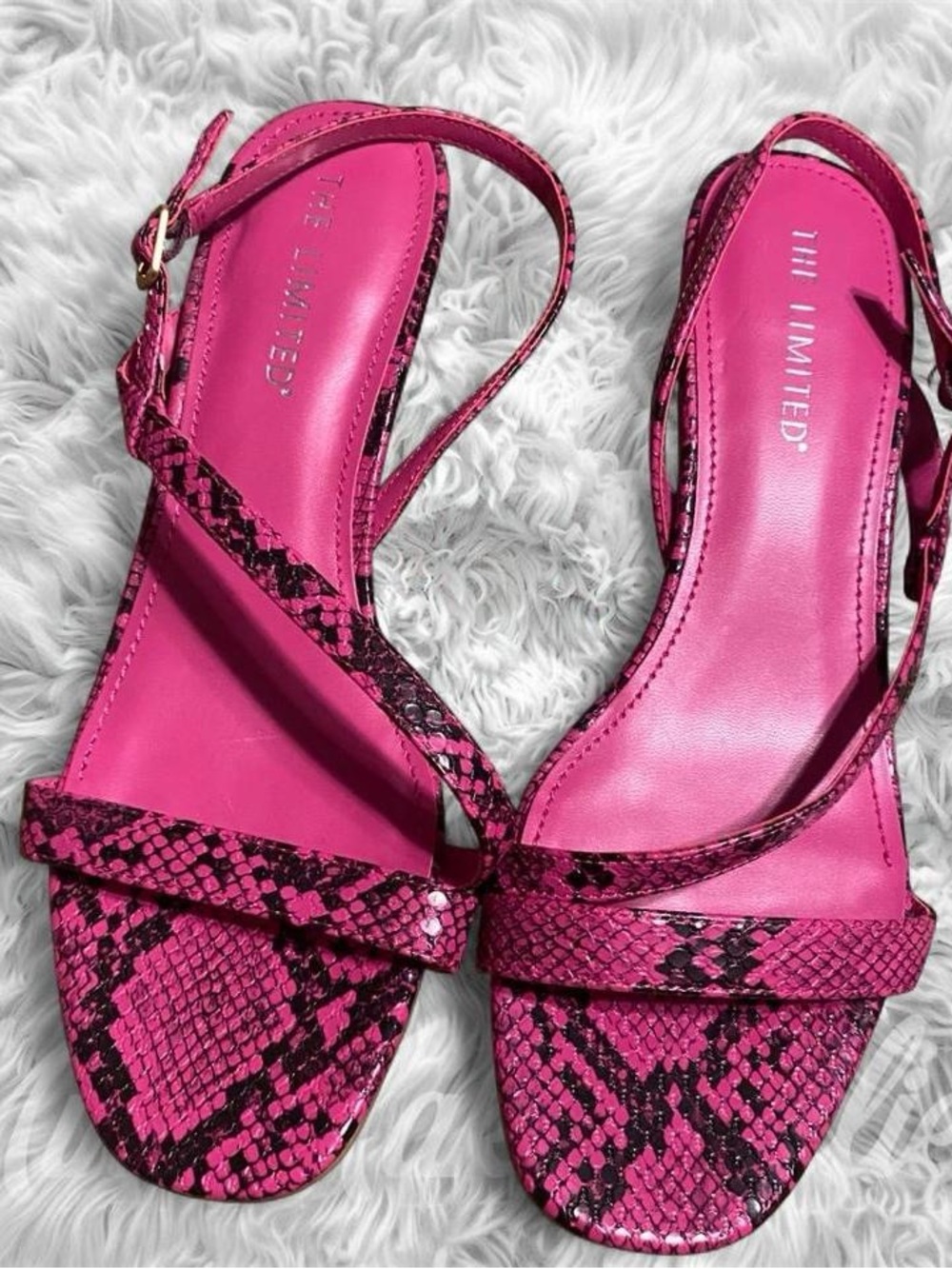 The Limited Hot Pink Snake-Print Slingback Sandals